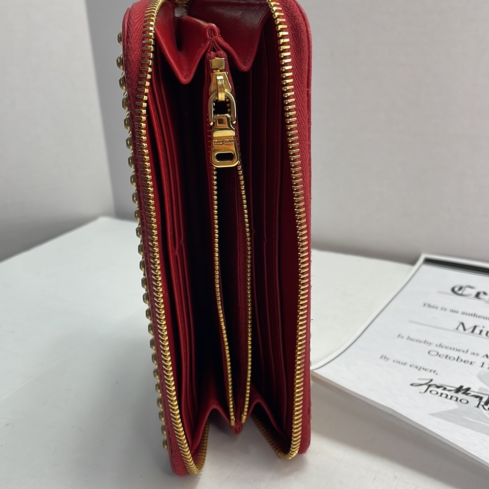 Authentic Miu Miu Studded Red Leather Wallet With… - image 8